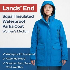 Lands’ End Squall Insulated Waterproof Parka Coat Women’s Medium Blue Hooded